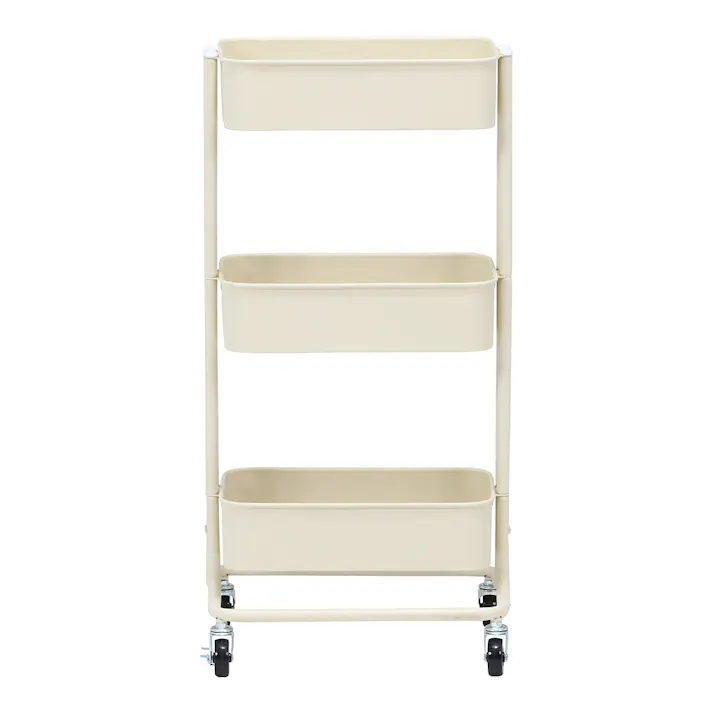 キッチンワゴン バスケット3段 スリム アイボリー【別送品】