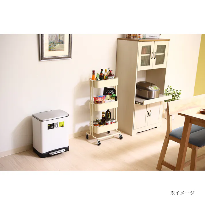 キッチンワゴン バスケット3段 スリム アイボリー【別送品】