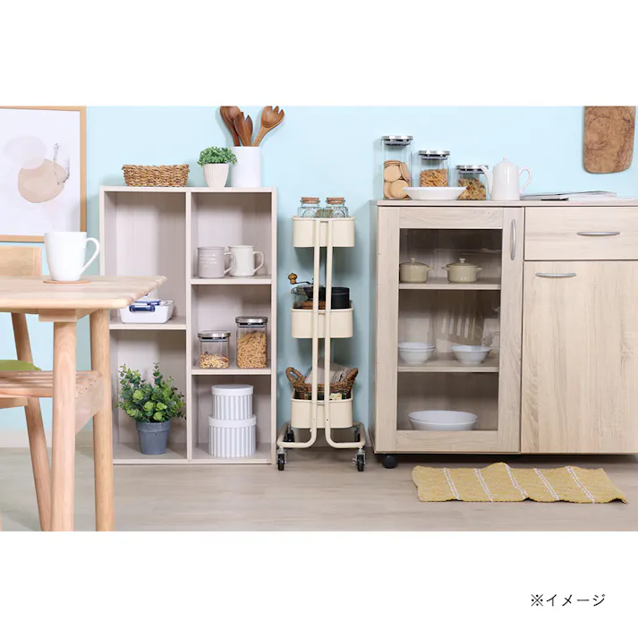 キッチンワゴン バスケット3段 スリム アイボリー【別送品】