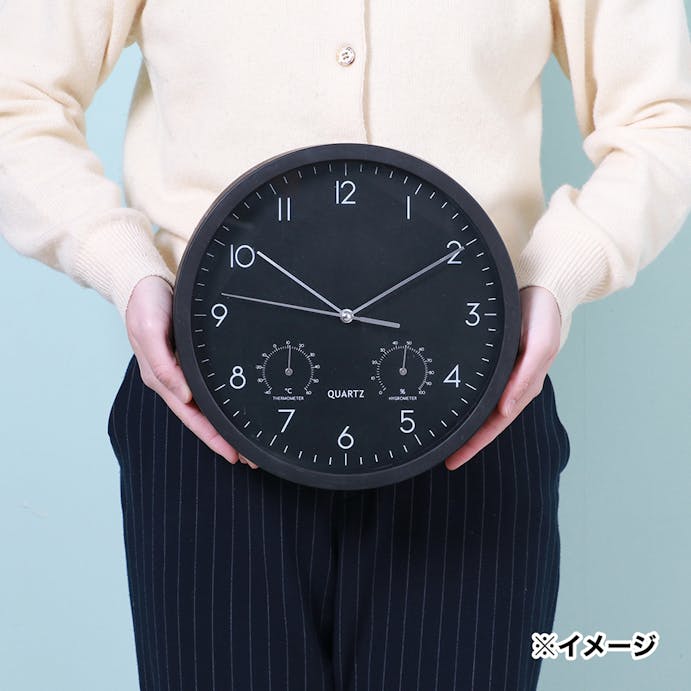 掛時計温湿度計付 ベゼル ブラック 25cm