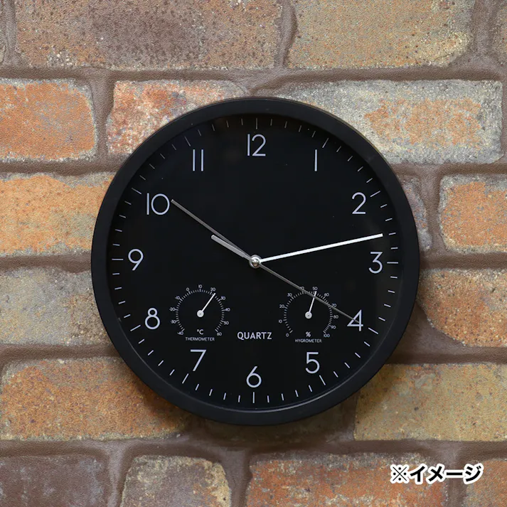 掛時計温湿度計付 ベゼル ブラック 25cm