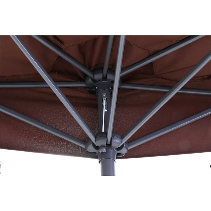 半円パラソル ブラウン アルミ製 (約)幅270×奥行139×高さ234cm【別送品】