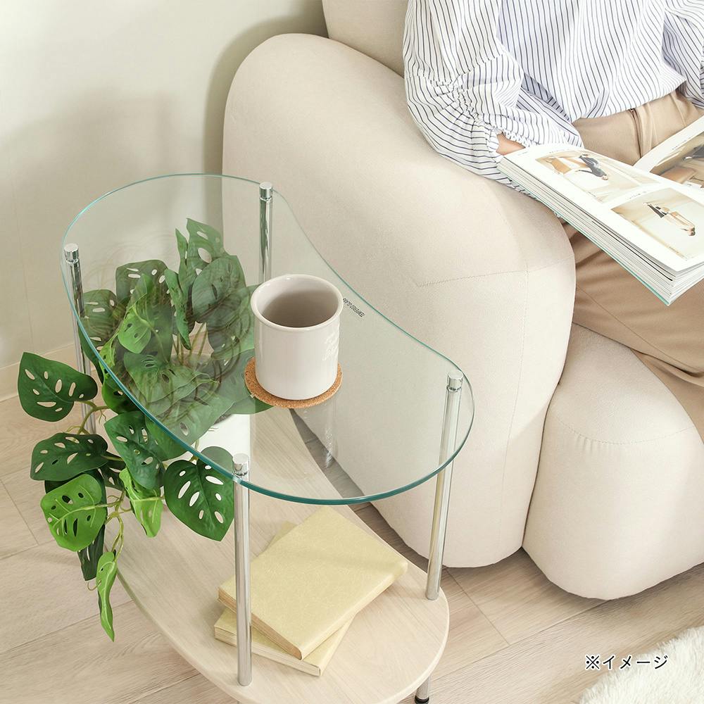 Chamillガラスサイドテーブル 木目【別送品】 | テーブル・机 通販