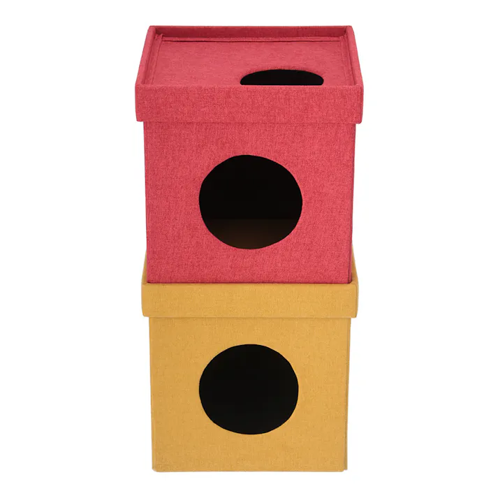 ペットハウス キューブ2段 レッド/イエロー【別送品】