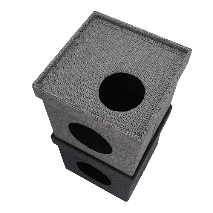 ペットハウス キューブ2段 グレー/ブラック【別送品】