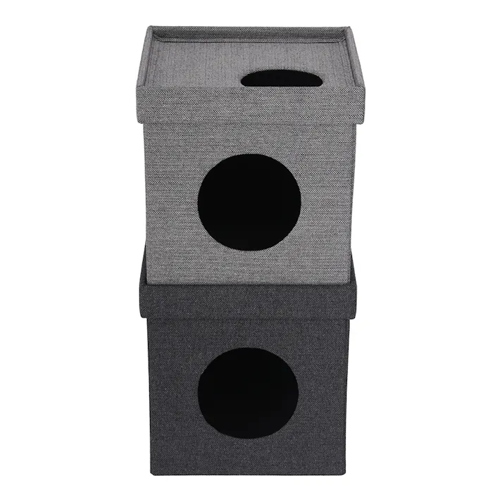 ペットハウス キューブ2段 グレー/ブラック【別送品】