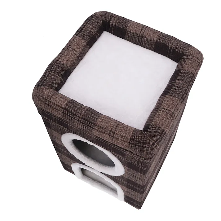 ペットハウス 2ルーム ルーフベッド付 ブラウンチェック【別送品】