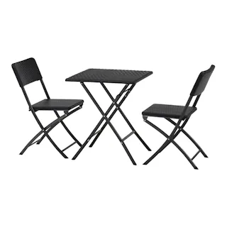 テーブル&チェア 3点セット ブラック ラタン調【別送品】