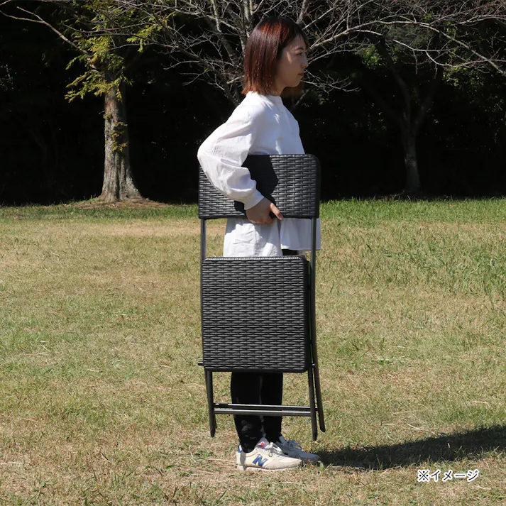 テーブル&チェア 3点セット ブラック ラタン調【別送品】