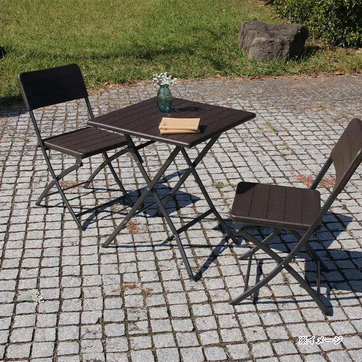 テーブル&チェア 3点セット ブラウン 木目調【別送品】