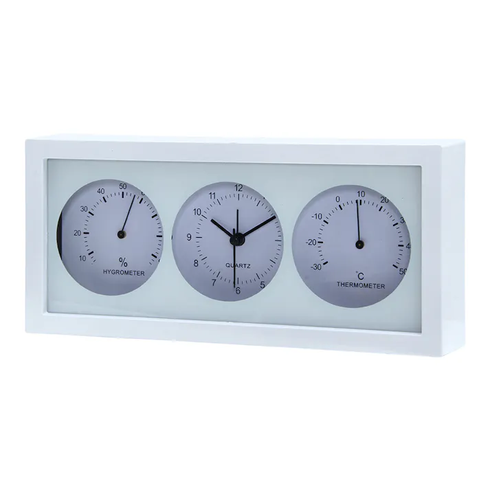 置時計温湿度計付き ダンテ 横型 ホワイト