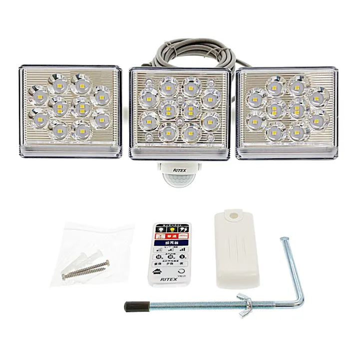 RITEX センサーライト 高機能A式C12W 3灯 3200ルーメン 3045 LED-AC3045 防犯 防雨タイプIP44 屋外設置可 人感明暗センサー