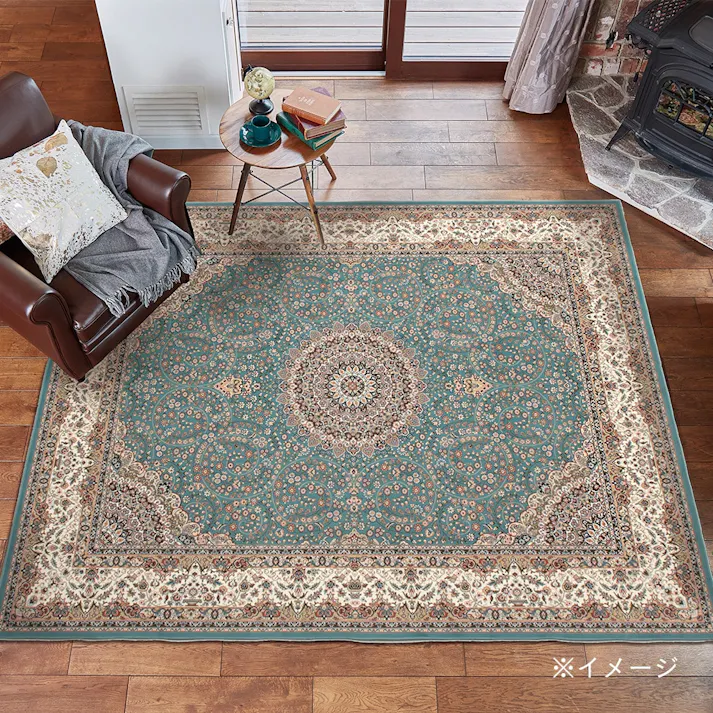 転写プリントラグ ターコイズ 140×200cm