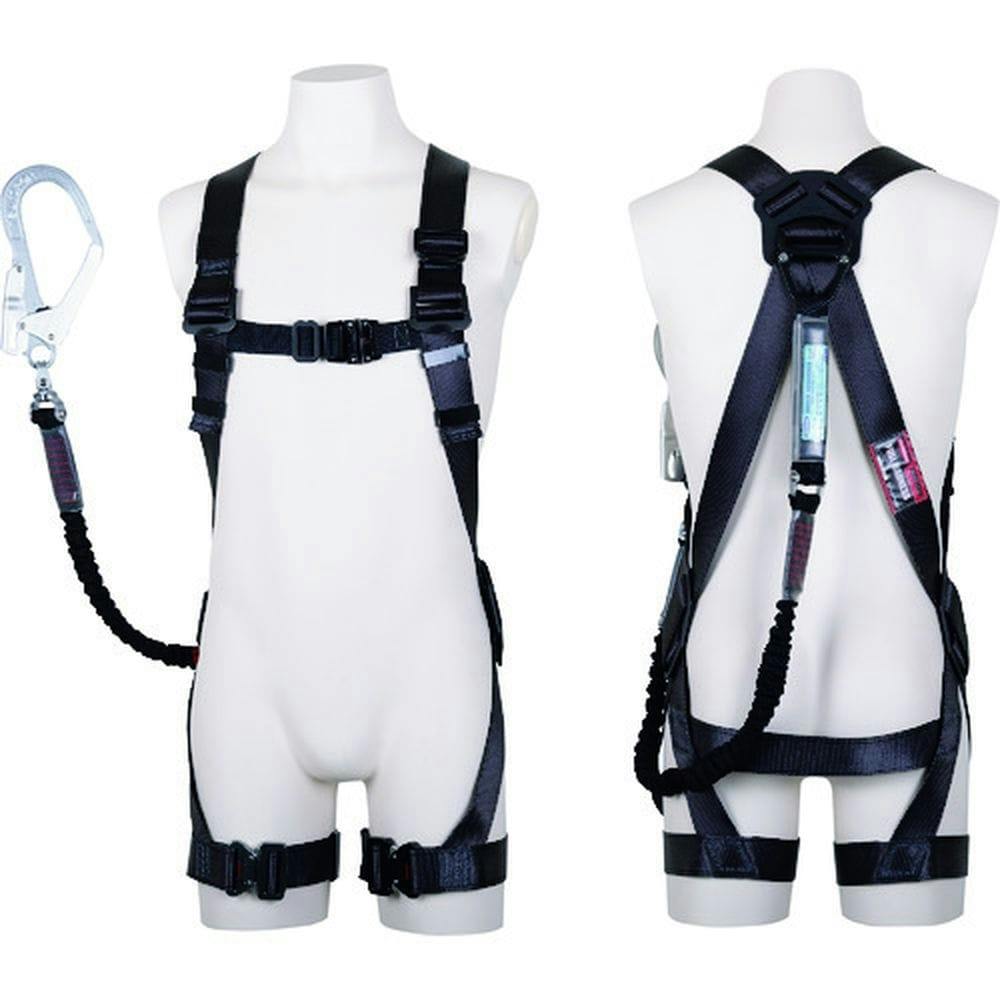 藤井電工 ツヨロン 黒影ハーネス シングルランヤード付 伸縮式ノビロン ブラック/ダークグレー M TH-504-NV93SV-OT-DG-M-R23-BX