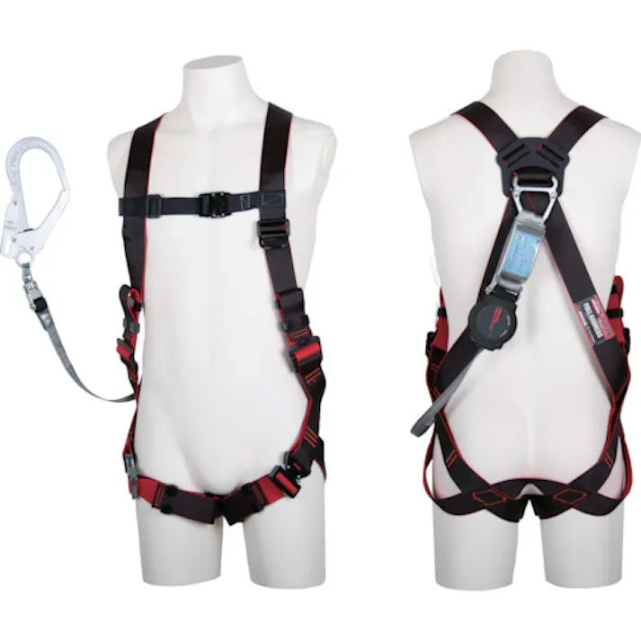 【CAINZ-DASH】藤井電工 レヴォハーネス シングルランヤード付き ロック機構付き巻取式ワン・ハンドリトラ 黒・赤 Lサイズ TH-508-OH93SV-OT-BKR-L-R23-BX【別送品】