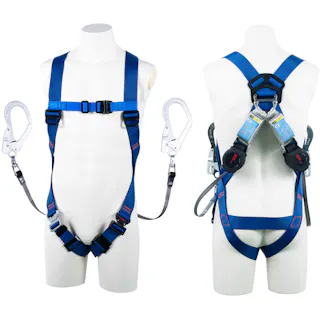 【CAINZ-DASH】藤井電工 ライトハーネス ツインランヤード付き ロック機構付き巻取式ワン・ハンドリトラ 青 Mサイズ TH-510-2OH93SV-OT-BL4-M-2R23BX【別送品】