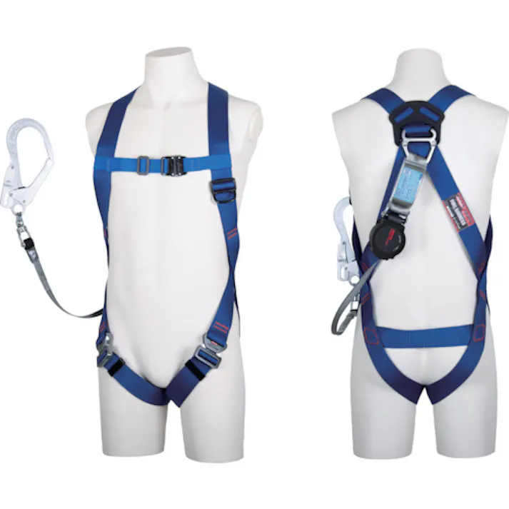 【CAINZ-DASH】藤井電工 ライトハーネス シングルランヤード付き ロック機構付き巻取式ワン・ハンドリトラ 青 Lサイズ TH-510-OH93SV-OT-BL4-L-R23-BX【別送品】