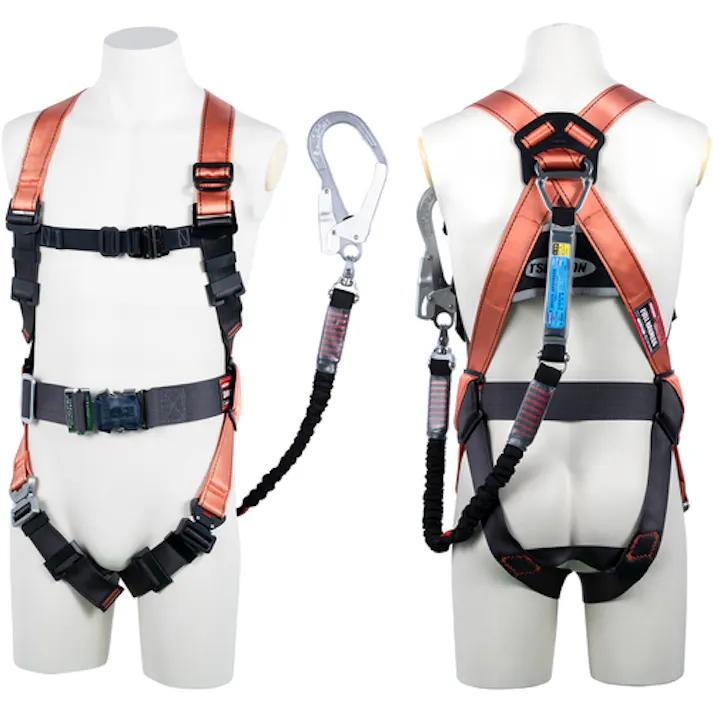 【CAINZ-DASH】藤井電工 コアハーネス 胴ベルト付き シングルランヤード付き 伸縮式ノビロン(BK) オレンジ Mサイズ TH-502-NV93SV-OT-OR-M-R23-BX【別送品】