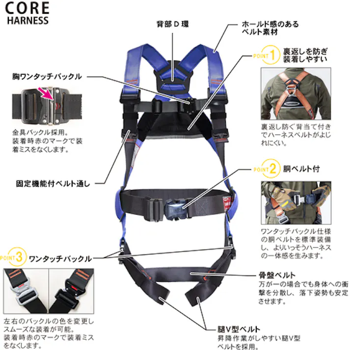 【CAINZ-DASH】藤井電工 コアハーネス 胴ベルト付き シングルランヤード付き 伸縮式ノビロン(BK) パープル Mサイズ TH-502-NV93SV-OT-P-M-R23-BX【別送品】