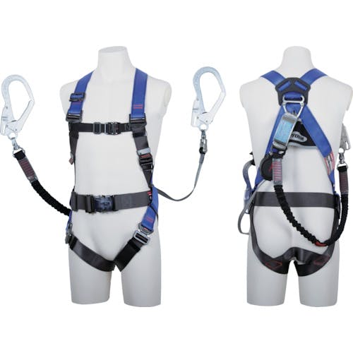 【CAINZ-DASH】藤井電工 コアハーネス　胴ベルト付き　ダブルランヤード付き　ロック機構付き巻取式ワン・ハンドリトラ＋伸縮式ノビロン（ＢＫ）　パープル　Ｌサイズ TH-502-OHNV93SV-OT-P-L-2R23-BX【別送品】