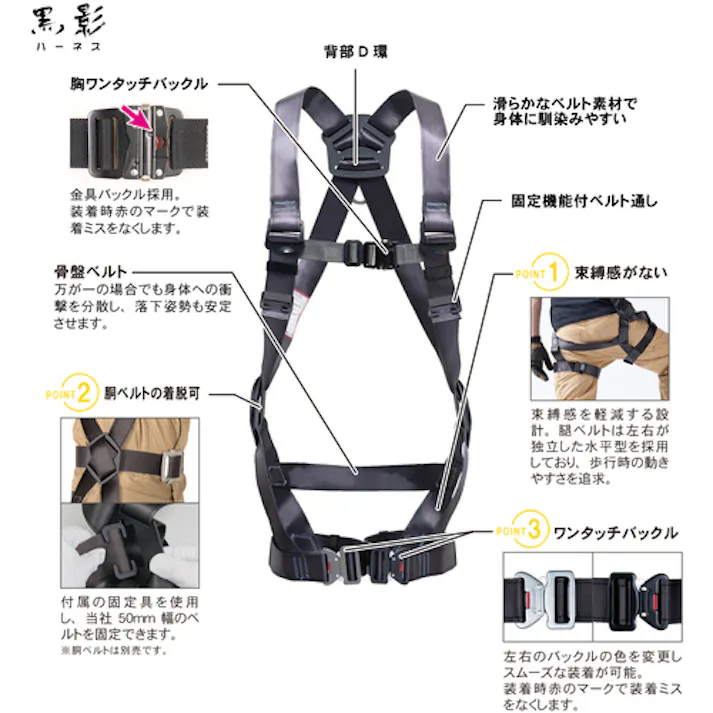 【CAINZ-DASH】藤井電工 黒影ハーネス シングルランヤード付き ロック機構付き巻取式ワン・ハンドリトラ ダークグレー Mサイズ TH-504-OH93SV-OT-DG-M-R23-BX【別送品】
