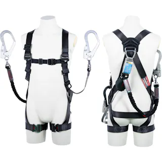 【CAINZ-DASH】藤井電工 黒影ハーネス ダブルランヤード付き 巻取式ワン・ハンドリトラ+伸縮式ノビロン(BK) ダークグレー Mサイズ TH504-OHNV93SV-OT-DG-M-2R23-BX【別送品】