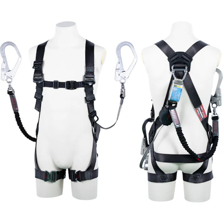 【CAINZ-DASH】藤井電工 黒影ハーネス ダブルランヤード付き 巻取式ワン・ハンドリトラ+伸縮式ノビロン(BK) ダークグレー Lサイズ TH504-OHNV93SV-OT-DG-L-2R23-BX【別送品】