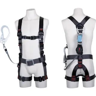 【CAINZ-DASH】藤井電工 飛燕ハーネス 胴ベルト付き シングルランヤード付き ロック機構付き巻取式ワン・ハンドリトラ ダークグレー Lサイズ TH-506-OH93SV-OT-DG-L-R23-BX【別送品】