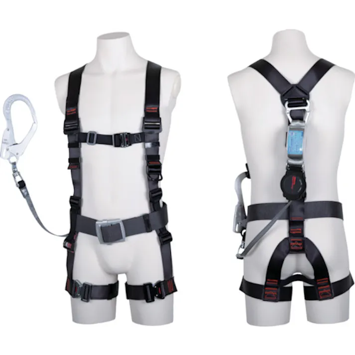 【CAINZ-DASH】藤井電工 飛燕ハーネス 胴ベルト付き シングルランヤード付き ロック機構付き巻取式ワン・ハンドリトラ ダークグレー Lサイズ TH-506-OH93SV-OT-DG-L-R23-BX【別送品】