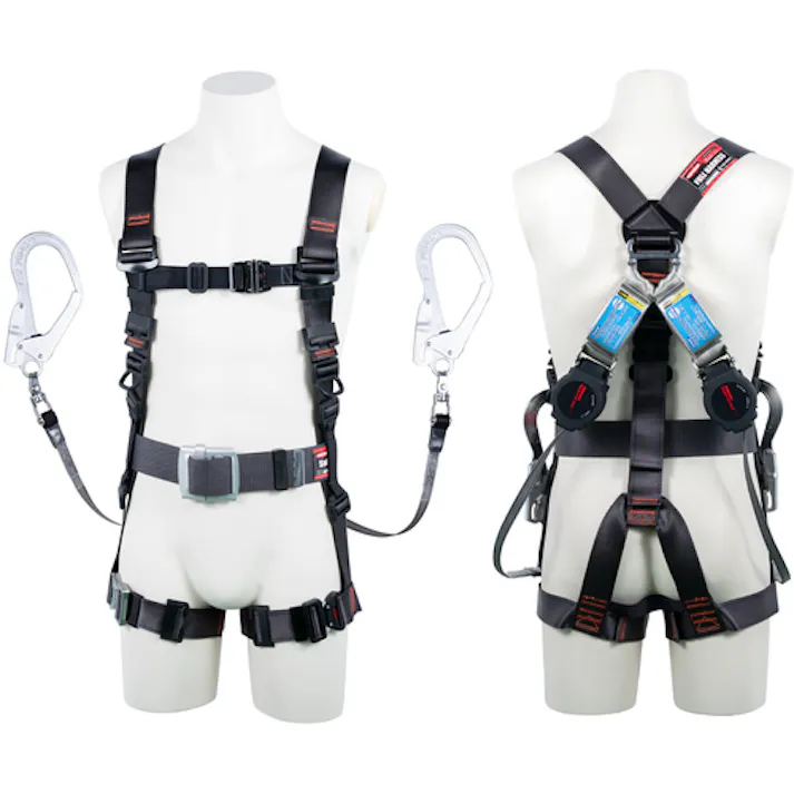 【CAINZ-DASH】藤井電工 飛燕ハーネス 胴ベルト付き ツインランヤード付き ロック機構付き巻取式ワン・ハンドリトラ ダークグレー Lサイズ TH-506-2OH93SV-OT-DG-L-2R23-BX【別送品】