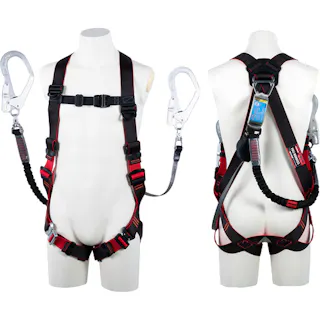 【CAINZ-DASH】藤井電工 レヴォハーネス ダブルランヤード付き ロック機構付き巻取式ワン・ハンドリトラ+伸縮式ノビロン(BK) 黒・赤 Mサイズ TH508-OHNV93SV-OT-BKR-M-2R23BX【別送品】