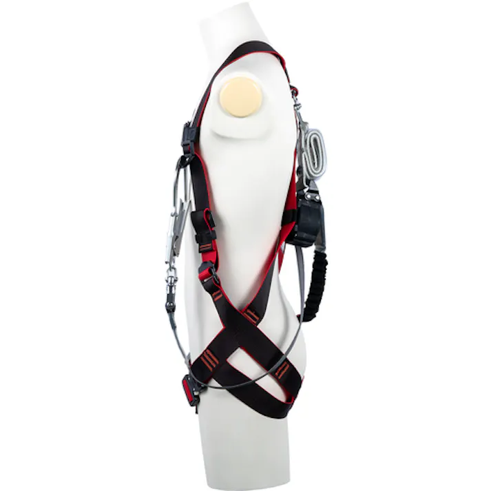 【CAINZ-DASH】藤井電工 レヴォハーネス ダブルランヤード付き ロック機構付き巻取式ワン・ハンドリトラ+伸縮式ノビロン(BK) 黒・赤 Mサイズ TH508-OHNV93SV-OT-BKR-M-2R23BX【別送品】