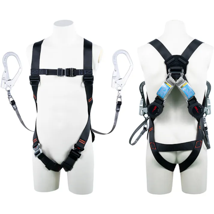 【CAINZ-DASH】藤井電工 ライトハーネス ツインランヤード付き ロック機構付き巻取式ワン・ハンドリトラ 黒 Mサイズ TH-510-2OH93SV-OT-BLK-M-2R23BX【別送品】