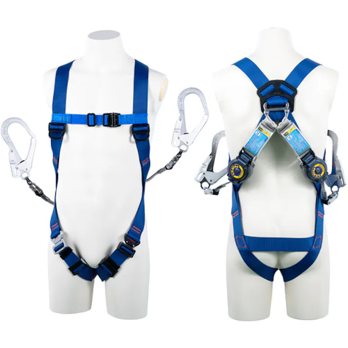 【CAINZ-DASH】藤井電工 ライトハーネス ツインランヤード付き ロック機構付き巻取式SRリトラ 青 Mサイズ TH510-2TR93SV-OT-BL4-M-2R23-BX【別送品】