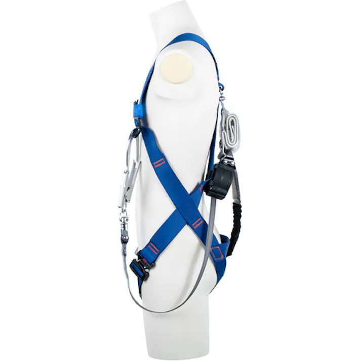 【CAINZ-DASH】藤井電工 ライトハーネス ダブルランヤード付き ロック機構付き巻取式ワン・ハンドリトラ+伸縮式ノビロン(BK) 青 Mサイズ TH510-OHNV93SV-OT-BL4-M-2R23BX【別送品】