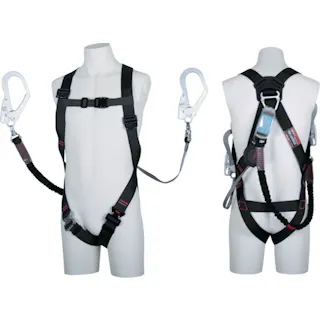 【CAINZ-DASH】藤井電工 ライトハーネス ダブルランヤード付き ロック機構付き巻取式ワン・ハンドリトラ+伸縮式ノビロン(BK) 黒 Mサイズ TH510-OHNV93SV-OT-BLK-M-2R23BX【別送品】