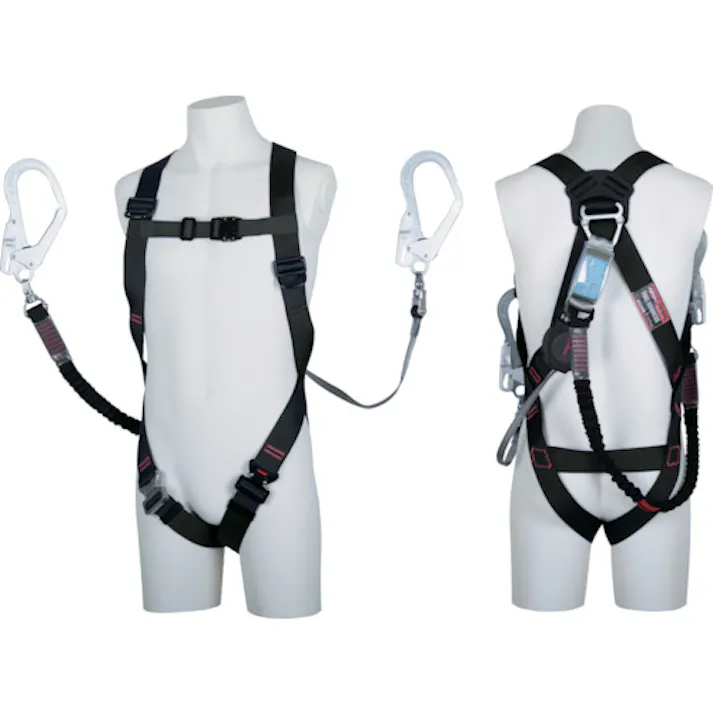 【CAINZ-DASH】藤井電工 ライトハーネス ダブルランヤード付き ロック機構付き巻取式ワン・ハンドリトラ+伸縮式ノビロン(BK) 黒 Mサイズ TH510-OHNV93SV-OT-BLK-M-2R23BX【別送品】