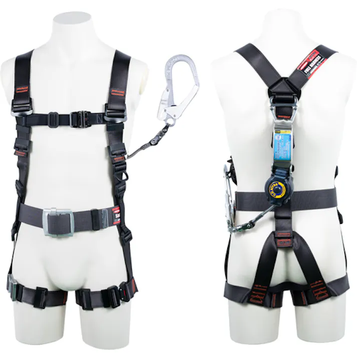 【CAINZ-DASH】藤井電工 飛燕ハーネス 胴ベルト付き シングルランヤード付き ロック機構付き巻取式SRリトラ ダークグレー Mサイズ TH-506-TR93SV-OT-DG-R23-BX【別送品】