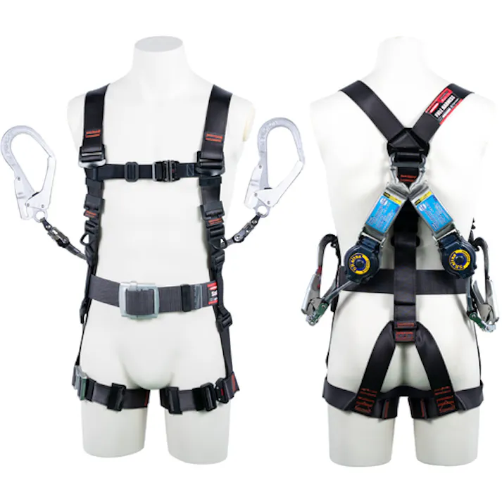 【CAINZ-DASH】藤井電工 飛燕ハーネス 胴ベルト付き ツインランヤード付き ロック機構付き巻取式SRリトラ ダークグレー Mサイズ TH-506-2TR93SV-OT-DG-M-2R23-BX【別送品】