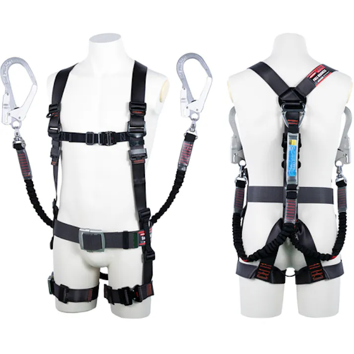 【CAINZ-DASH】藤井電工 飛燕ハーネス 胴ベルト付き ツインランヤード付き 伸縮式ノビロン(BK) ダークグレー LLサイズ 130KG対応型 TH-506-2NV93SV-OT-DG-LL-2R23BX【別送品】