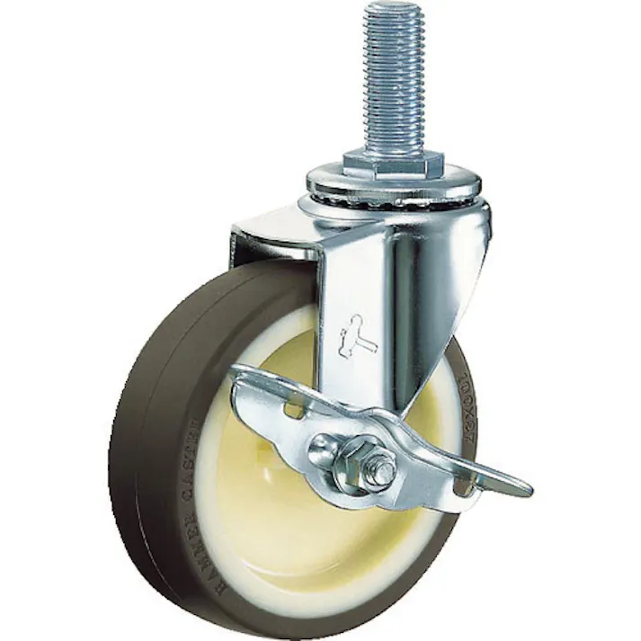 【CAINZ-DASH】ハンマーキャスター ねじ込み旋回式ウレタン車輪(ナイロンホイール)125mm ストッパー付 415EA-UR125【別送品】
