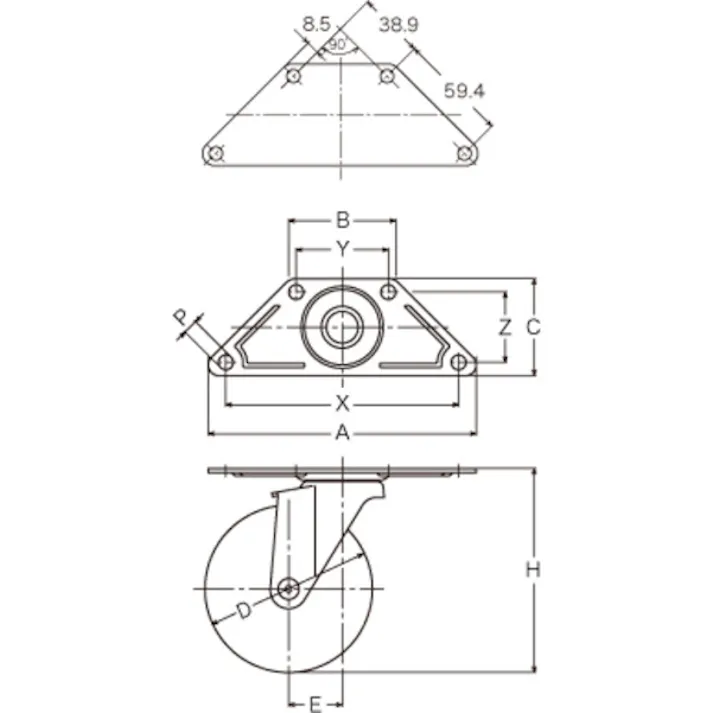 【CAINZ-DASH】ハンマーキャスター プレート式コーナーキャスター 旋回式ゴム車輪 75mm 220E-R75【別送品】