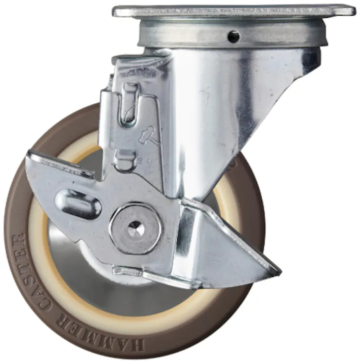 【CAINZ-DASH】ハンマーキャスター 旋回式ウレタン車輪(ナイロンホイール・ボールベアリング)100mm ストッパー付 413S-UB100【別送品】