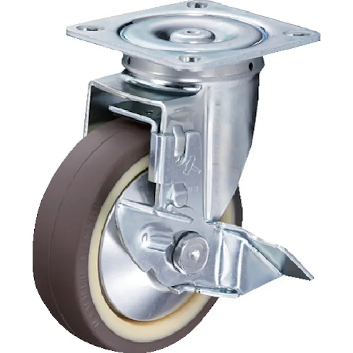 【CAINZ-DASH】ハンマーキャスター 旋回式ウレタン車輪(ナイロンホイール・ボールベアリング)125mm ストッパー付 413S-UB125【別送品】