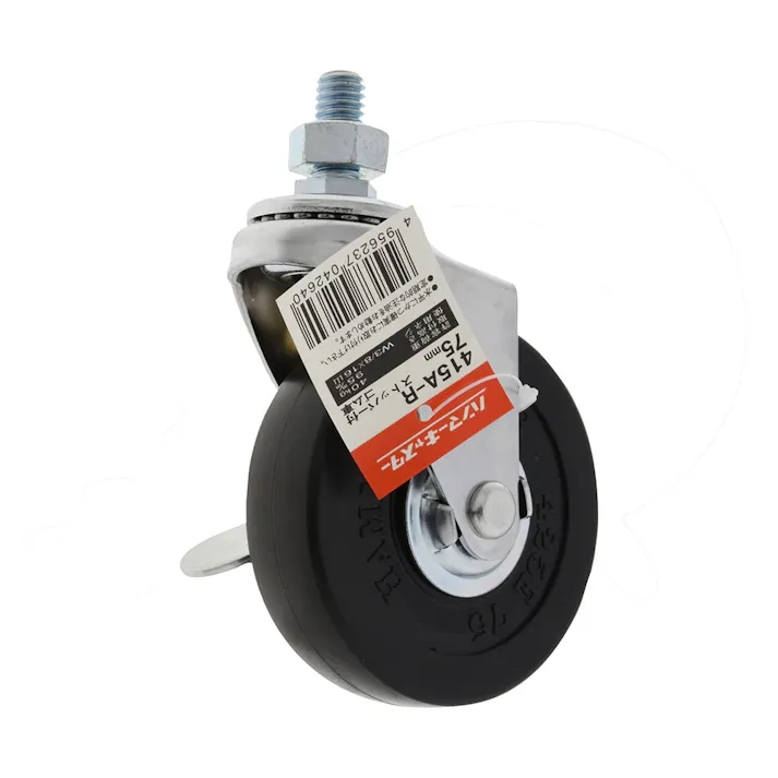 ハンマー ねじ込み旋回式ゴム車輪 ストッパー付 415A-20R75 75mm W3/8