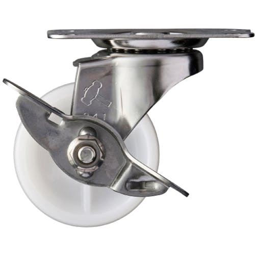 ハンマーキャスター Eシリーズオールステンレス 旋回式ナイロン車輪 50mm ストッパー付 315E-N50 プレート式ステンレス金具キャスター(ナイロン車) ハンマーキャスター Eシリーズオールステンレス 旋回式ナイロン車輪 50mm ストッパー付 315E-N50 プレート式ステンレス金具キャスター(ナイロン車)