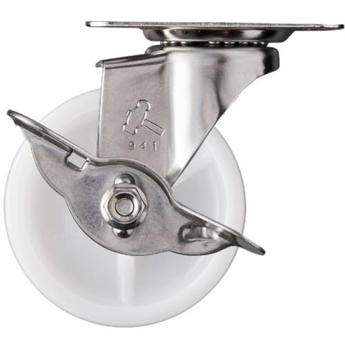 【CAINZ-DASH】ハンマーキャスター Ｅシリーズオールステンレス　旋回式ナイロン車輪　６５ｍｍ　ストッパー付 315E-N65【別送品】