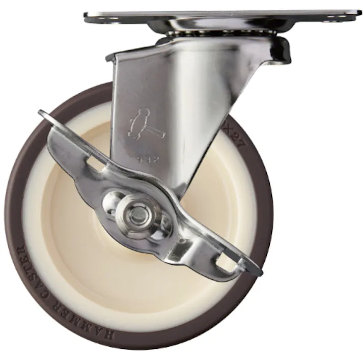 【CAINZ-DASH】ハンマーキャスター Eシリーズオールステンレス 旋回式ウレタン車輪(ローラーベアリング)100mm ストッパー付 315E-UB100【別送品】