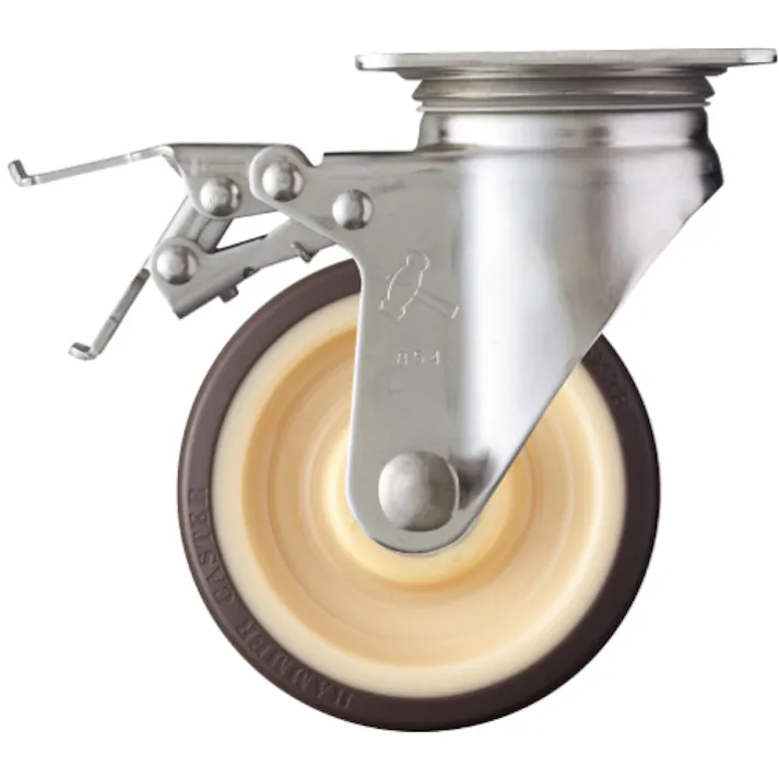 【CAINZ-DASH】ハンマーキャスター Sシリーズオールステンレス 旋回式ウレタン車輪(ローラーベアリング)125mm ストッパー付 315S-UB125【別送品】