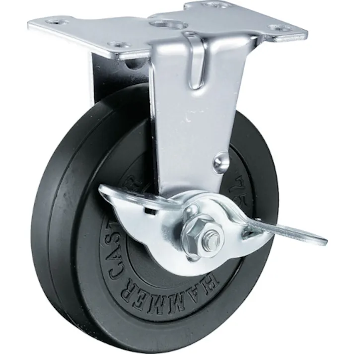 【CAINZ-DASH】ハンマーキャスター Eシリーズ固定式ゴム車輪 100mm ストッパー付 415ER-R100【別送品】